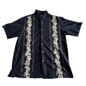 Caribbean Shirt Mens L Floral Hawaiian Silk Cotton Button Up Tropical Aloha